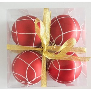 Набор елочных шаров "Кружевная зима", 4 шт, 8 см, красные матов Набор елочных шаров "Кружевная зима", 4 шт, 8 см, красные матов