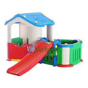 Детский игровой комплекс 3 в 1 большой дом с тамбуром + горка Детский игровой комплекс 3 в 1 большой дом с тамбуром + горка